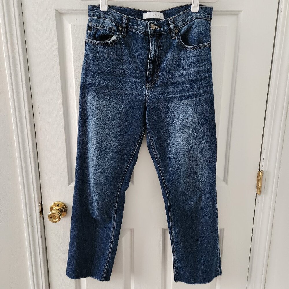 Kancan 100% Cotton Straight Leg Distressed Hem Dark Wash Ankle Jeans - Size 28
